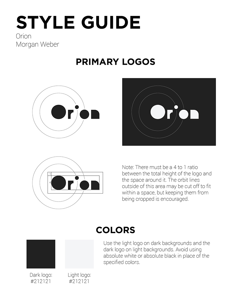 Orion Brand Style Guide Page One